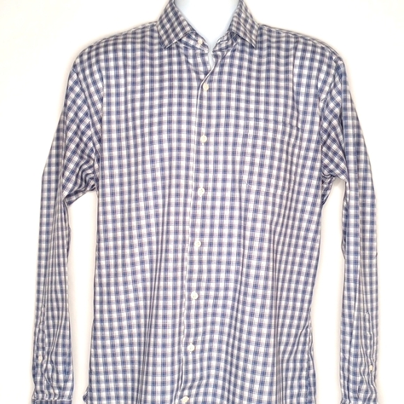 Peter Millar Men's Blue White Checkered Long Sleeve Button Down Shirt Large - Picture 2 of 9
